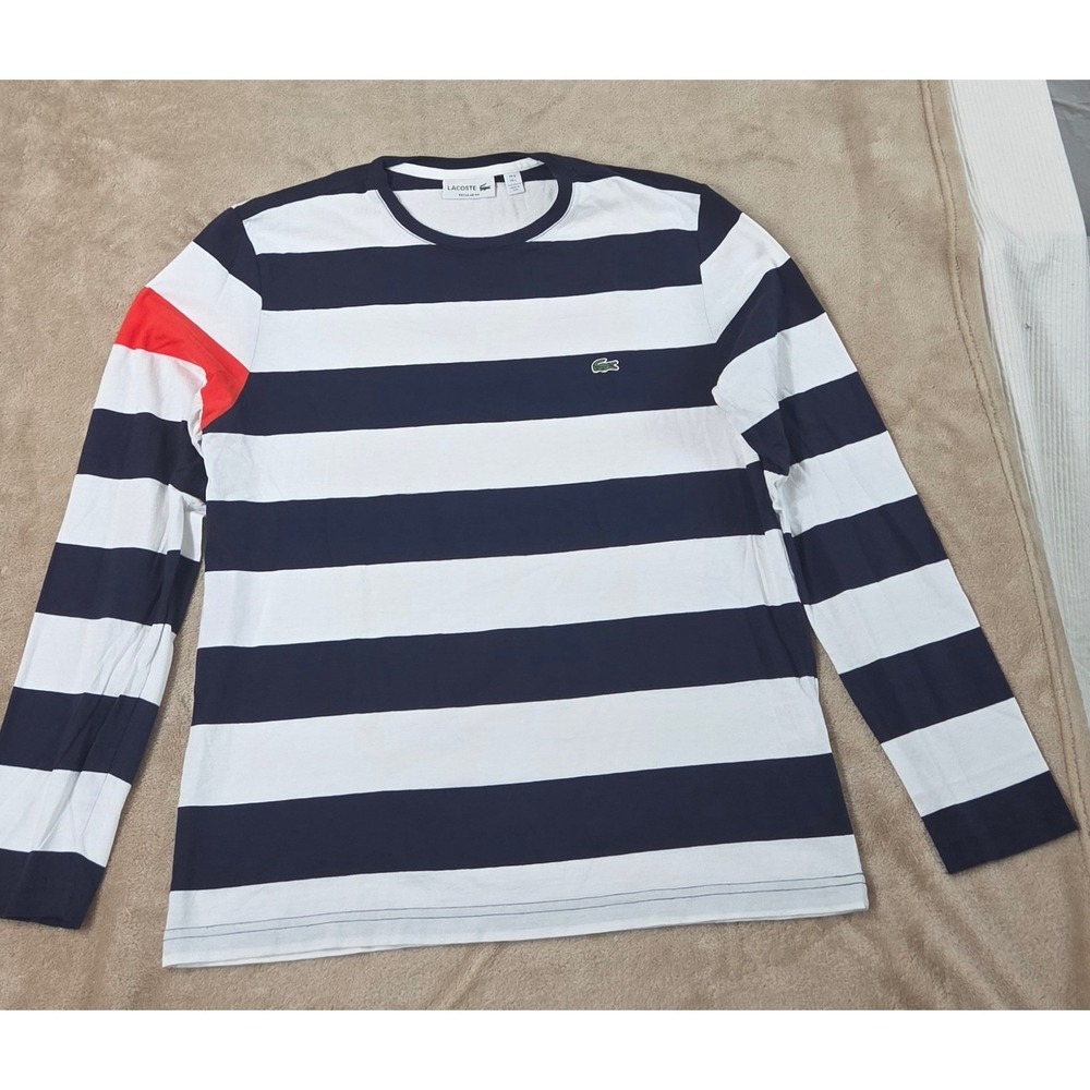 Lacoste Devanlay Mens Large Blue Striped Regular Fit Round Neck Shirt F8330